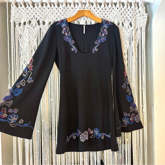 Free People whimsygoth bell-sleeve embroidered dress - Picture 3 of 8